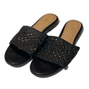 Universal Thread Ellen Black Woven Faux Leather Flat Slide Sandals Women's 6.5